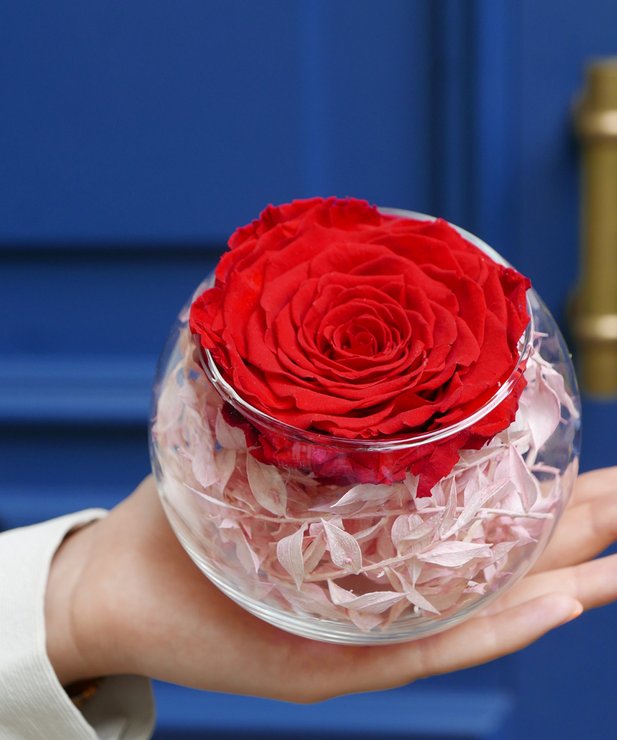 Rose éternelle rouge et son vase boule - Image 2