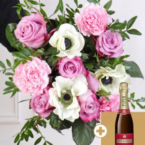 Bouquet Séduction Classique et sa bouteille de champagne Piper-Heidsieck de 37,5cl
